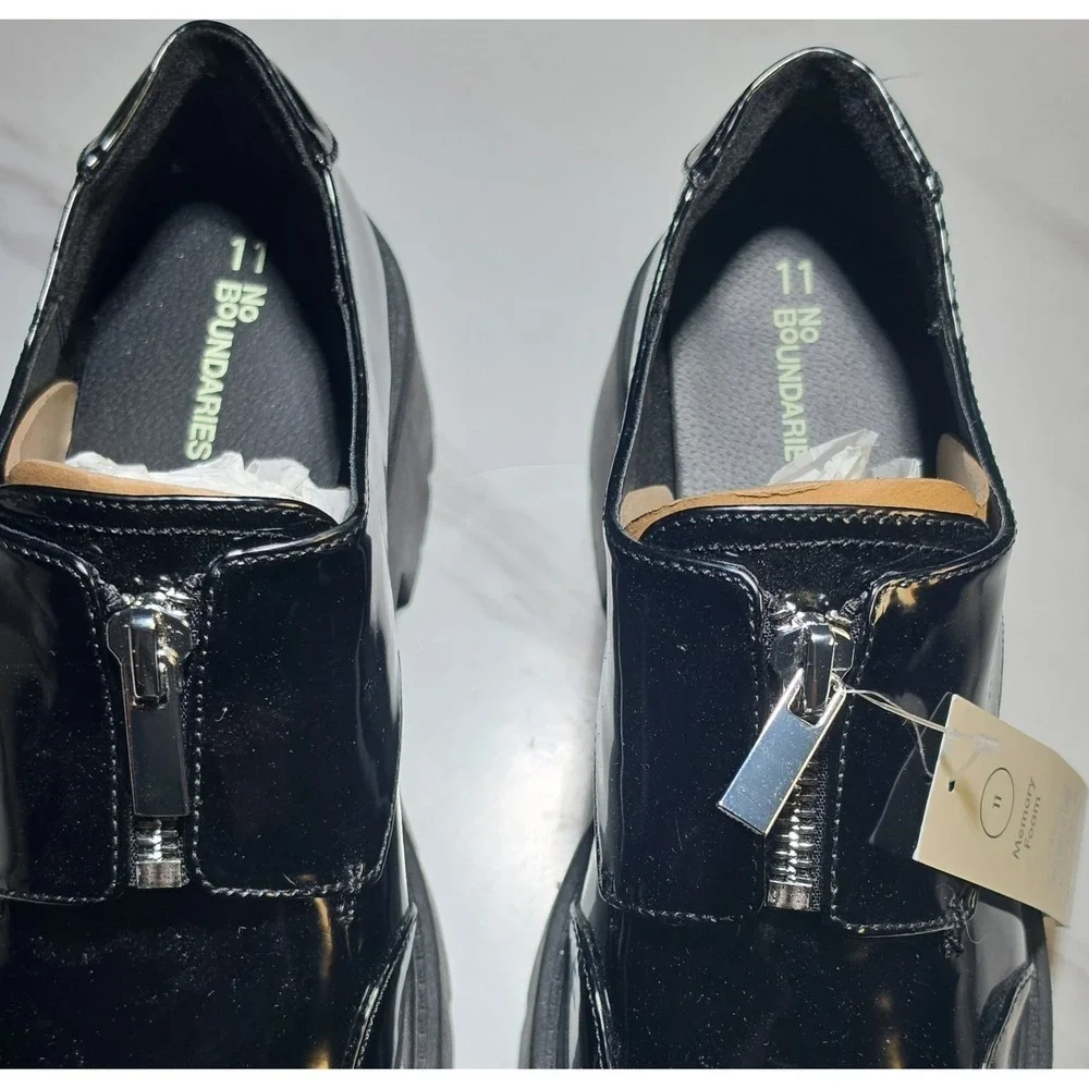 No Boundaries Black Leather Oxford Men's Dress Shoes Zip Closure Size 11
